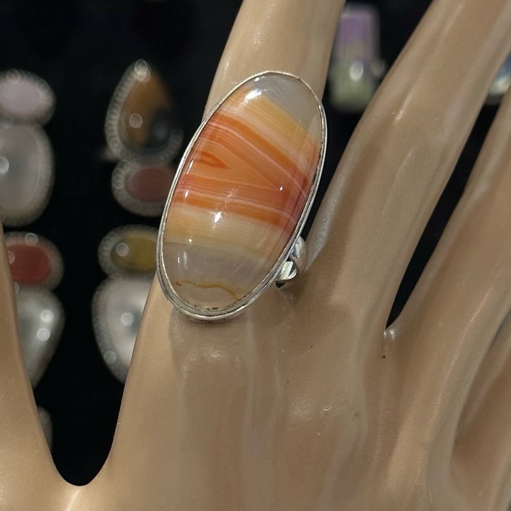 💕 Natural Botswana agate gemstone ring silver overlay stamp 925 handmade size 9
